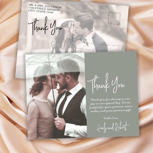 Budget Calligraphy Green Foto Wedding Vielen Dank Postkarte