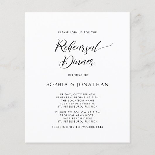 Budget Calligraphy Hochzeitsprobe-Abendessen-Einla (Vorderseite)