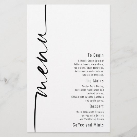 Budget Calligraphy Modern Wedding Menu (Vorderseite)