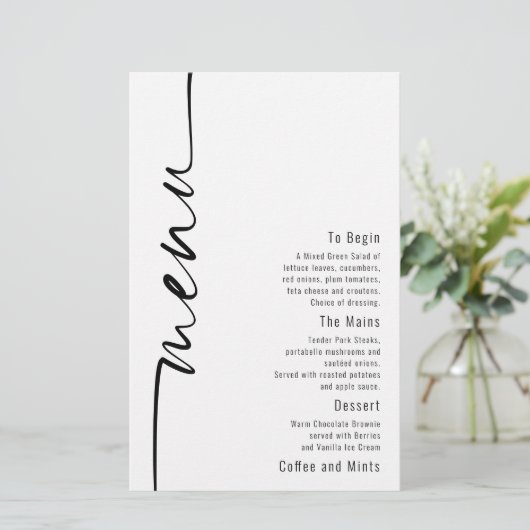 Budget Calligraphy Modern Wedding Menu (Stehend Vorderseite)
