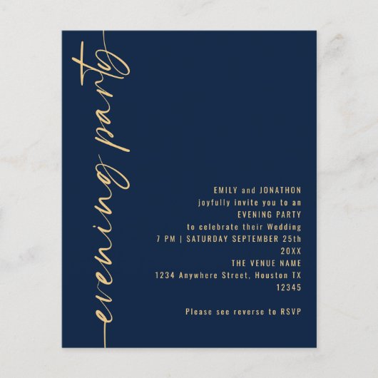 Budget Calligraphy QR Navy Wedding Abend Party (Vorderseite)