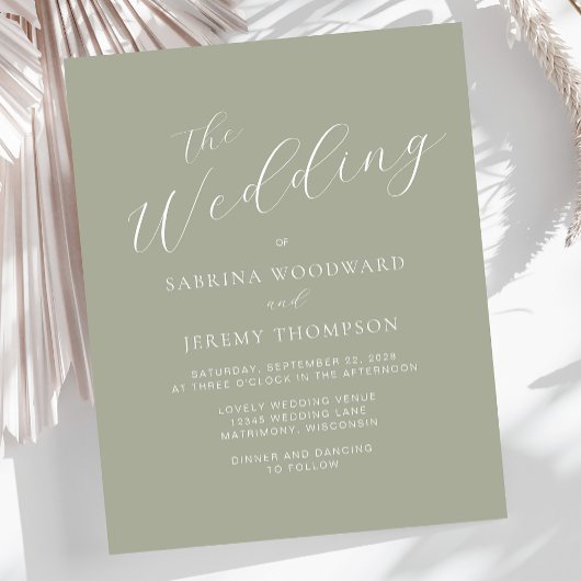 Budget Calligraphy Sage Green Wedding Einladung