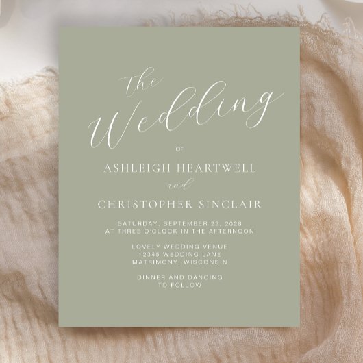 Budget Calligraphy Sage Green Wedding Einladung