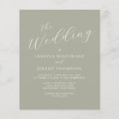 Budget Calligraphy Sage Green Wedding Einladung (Vorderseite)