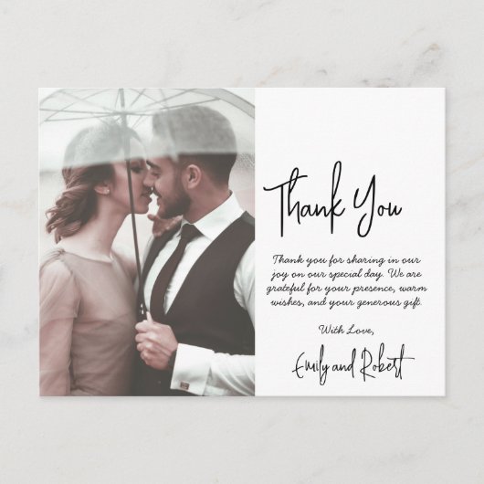 Budget Calligraphy Script Foto Wedding Vielen Dank Postkarte (Vorderseite)