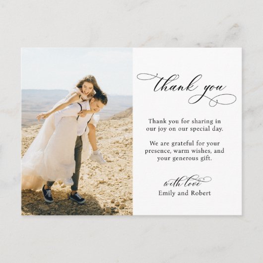 Budget Calligraphy Script Foto Wedding Vielen Dank Postkarte (Vorderseite)