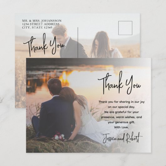 Budget Calligraphy Script Foto Wedding Vielen Dank Postkarte (Vorne/Hinten)