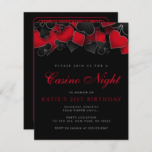 Budget Casino Night Party Einladungen (Vorne/Hinten)