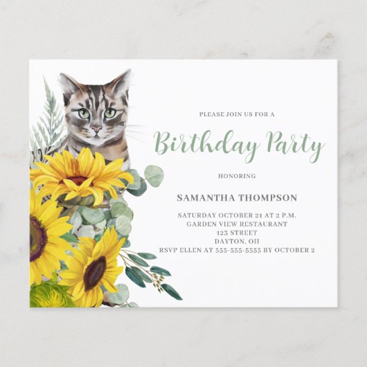 Budget Cat Sonnenblumen Blume Geburtstag Einladung Flyer (Vorne)