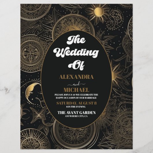 Budget Celestial Black Gold Wedding Flyer (Vorne)