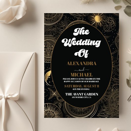 Budget Celestial Black Gold Wedding Flyer
