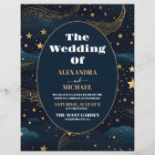 Budget Celestial Crescent Moon Gold Hochzeit Flyer (Vorne)