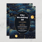 Budget Celestial Midnight Blue Stars Moon Wedding (Vorne/Hinten)