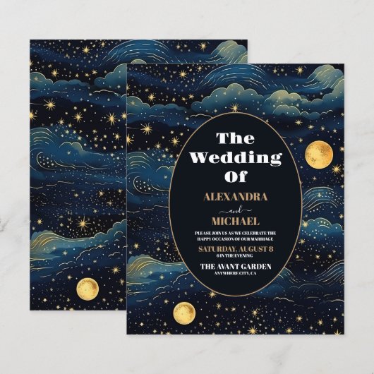 Budget Celestial Midnight Blue Stars Moon Wedding (Vorne/Hinten)