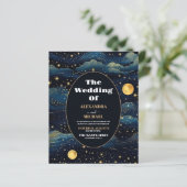Budget Celestial Midnight Blue Stars Moon Wedding (Stehend Vorderseite)