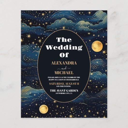 Budget Celestial Midnight Blue Stars Moon Wedding (Vorderseite)