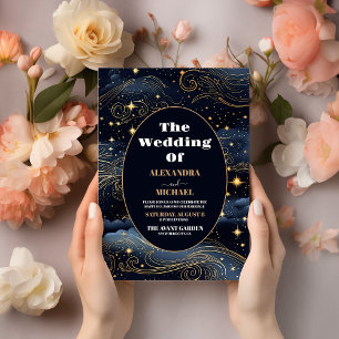 Budget Celestial Midnight Blue Stars Moon Wedding