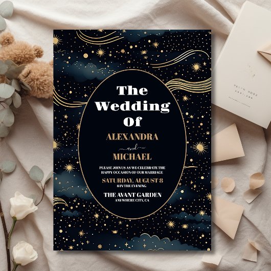 Budget Celestial Midnight Blue Stars Moon Wedding