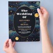 Budget Celestial Midnight Blue Stars Moon Wedding Flyer (Hand)