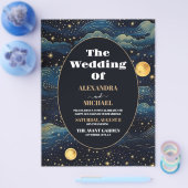 Budget Celestial Midnight Blue Stars Moon Wedding Flyer (Einzeln)