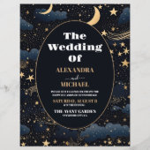 Budget Celestial Midnight Blue Stars Moon Wedding Flyer (Vorne)