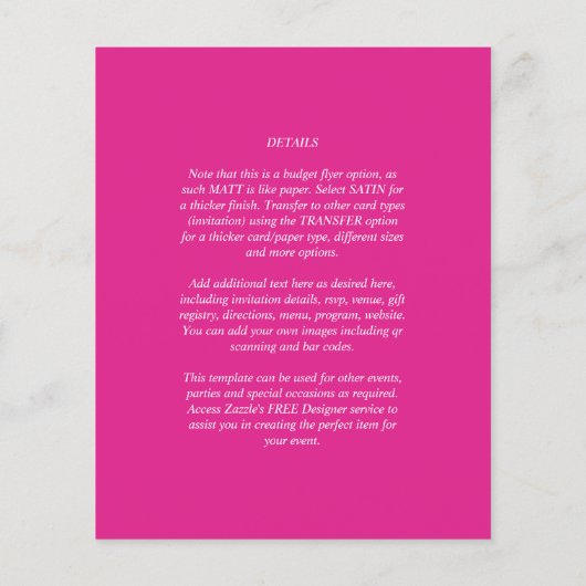 BUDGET CERISE PINK Moderne Core Wedding Flyer (Hinten)