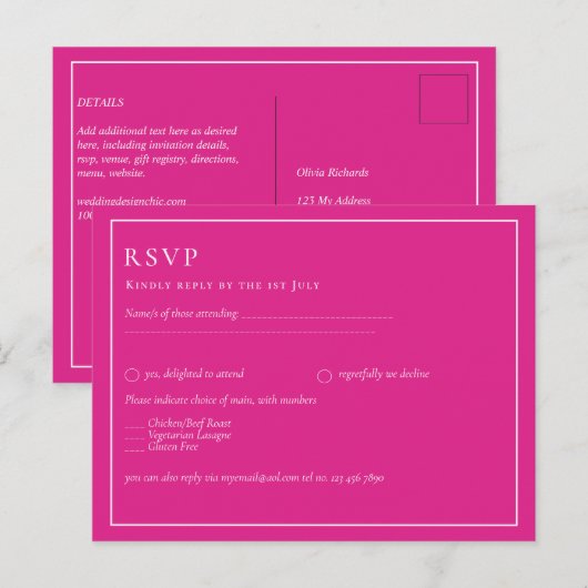 BUDGET CERISE PINK Moderne Core Wedding Postkarte (Vorne/Hinten)