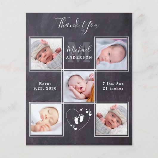Budget Chalkboard 5 Foto Neues Baby Danke Karte (Vorderseite)