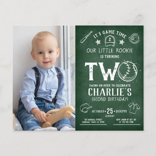 Budget Chalkboard Baseball Foto 2. Geburtstag (Vorderseite)