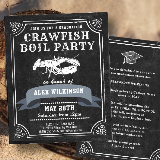 BUDGET Chalkboard GRAD Crawfish Boil Einladung