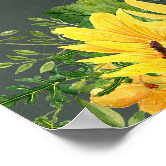 Budget CHALKBOARD Hochzeit Begrüßung Sonnenblumen Poster (Ecke)