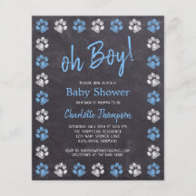 Budget Chalkboard Paw Prints Blue Boy Baby Dusche