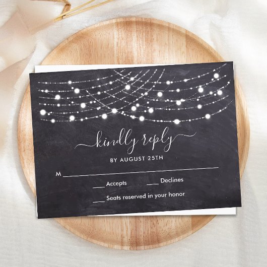 Budget Chalkboard String Lights Wedding RSVP Card Mitteilungskarte