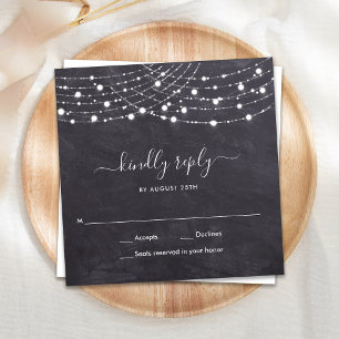 Budget Chalkboard String Lights Wedding RSVP Mitteilungskarte