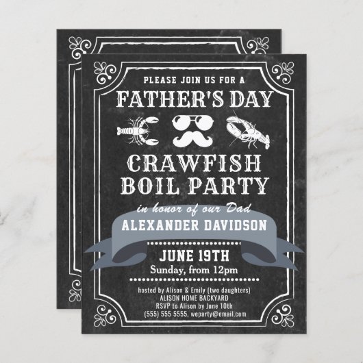 BUDGET Chalkboard Vater's Day Crawfish Einladung (Vorne/Hinten)