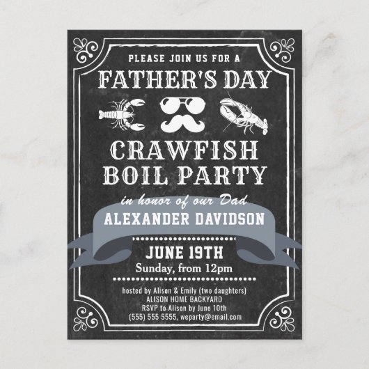 BUDGET Chalkboard Vater's Day Crawfish Einladung Postkarte (Vorderseite)