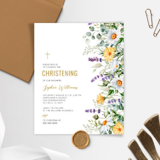 Budget Chamomile & Eucalyptus Christening Einladun