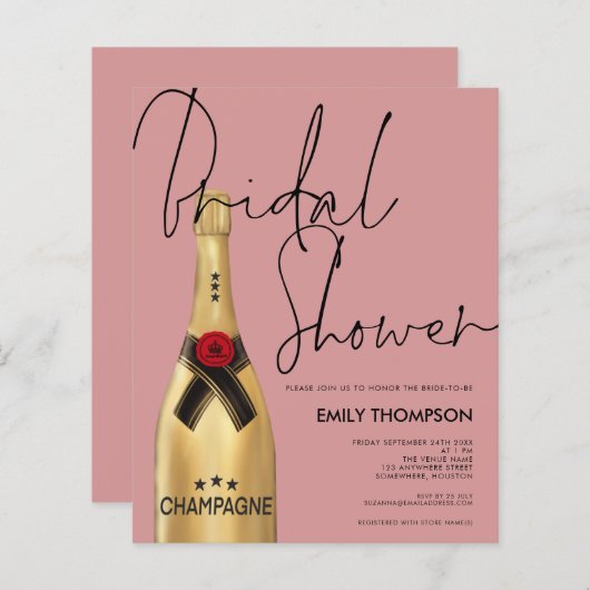 Budget Champagne Flasche Dusty Rose Brautparty (Vorne/Hinten)