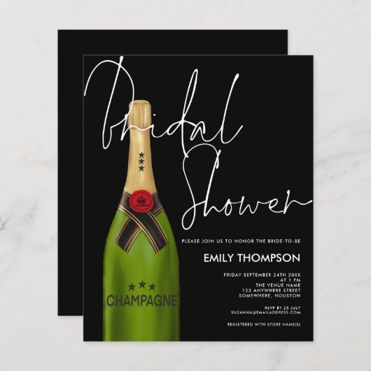 Budget Champagne Flasche Script Black Brautparty (Vorne/Hinten)