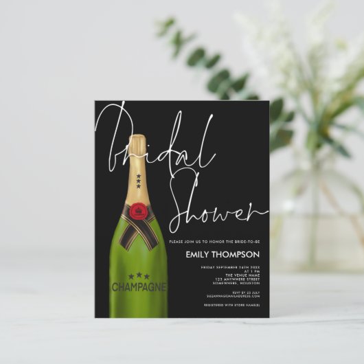 Budget Champagne Flasche Script Black Brautparty (Stehend Vorderseite)