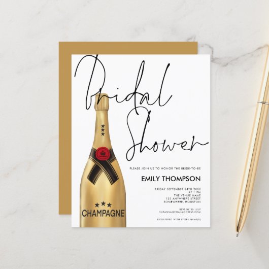 Budget Champagne Flasche Script Gold Brautparty (Vorderseite/Rückseite Beispiel)
