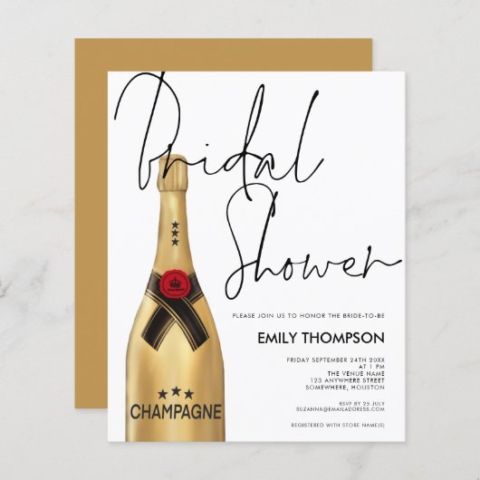 Budget Champagne Flasche Script Gold Brautparty (Vorne/Hinten)