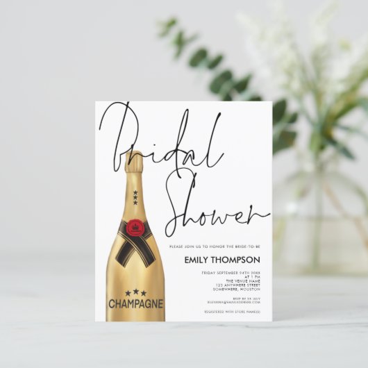 Budget Champagne Flasche Script Gold Brautparty (Stehend Vorderseite)
