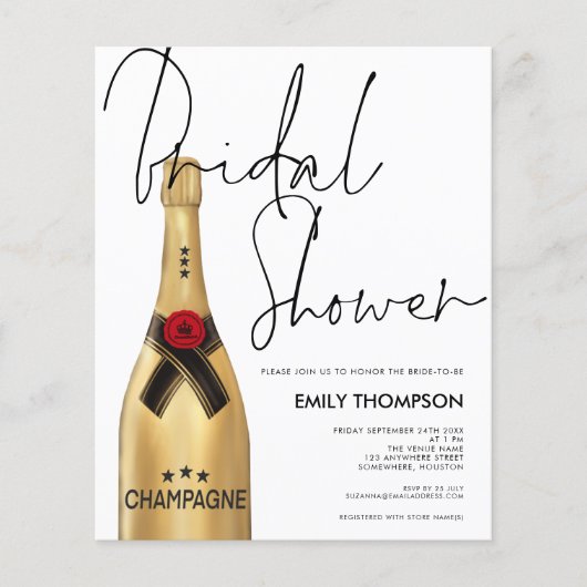 Budget Champagne Flasche Script Gold Brautparty (Vorderseite)