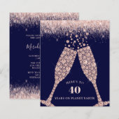 Budget Champagne Glitzer 40. Geburtstag Einladung (Vorne/Hinten)