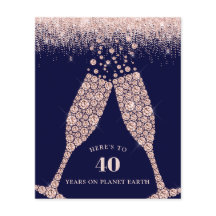 Budget Champagne Glitzer 40. Geburtstag Einladung