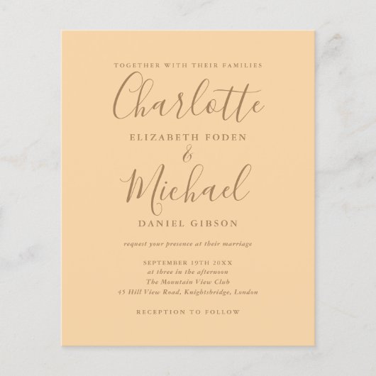 Budget Champagne Script Foto Einladung Hochzeit (Vorderseite)