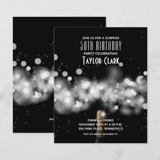 Budget Champagne Sparkle 50. Geburtstag Einladunge