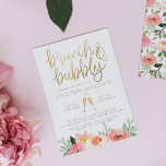 Budget Champagner Herz Gold Brunch & Bubbly Bridal<br><div class="desc">Ein elegantes Design mit Kalligraphie, modernem Typografie-Layout und niedlichen Aquarellbildern. Ganz oben auf dieser Einladung steht "Brunch & Bubbly" in gebürstetem Schriftzeichen mit dem Namen der Braut. Datum und Uhrzeit werden durch eine Abbildung der Champagnergläser getrennt, die mit den Bläschen ein Herz bilden. Der Veranstaltungsort, die Adresse und die zusätzlichen...</div>