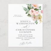 Budget Champagner & Pink Floral Wedding Flyer (Vorne)